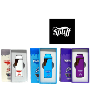Vape pens from Spliff Nation Dispensary in colorful packaging.
