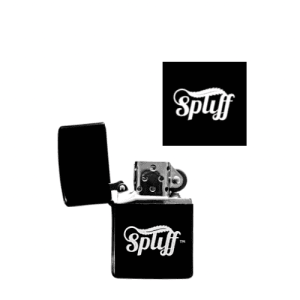 Zippo lighter with Spliff Nation Dispensary logo for cannabis enthusiasts.