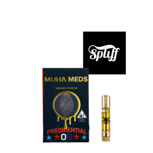 Muha Meds Presidential OG cannabis cartridge and packaging at Dispensary.